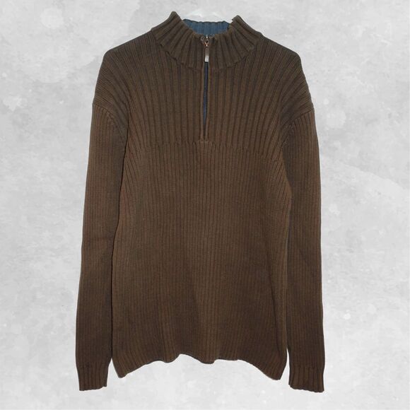 Royal Robbins Brown/Blue Half Zip Ribbed Cotton Sweater - Women's Large - Picture 2 of 5